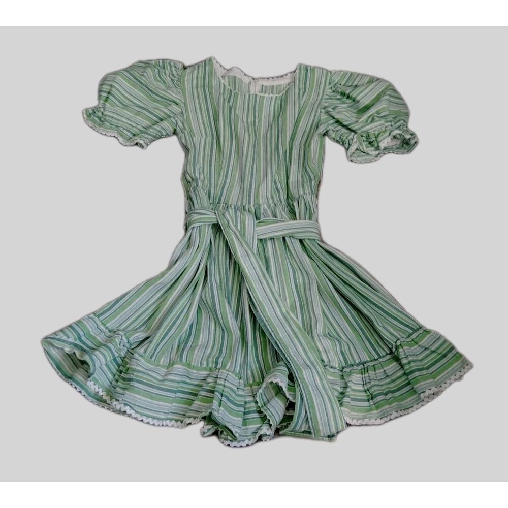 Rockabilly Swing Dress Handmade Green And White W/Sash Zipper Size Small